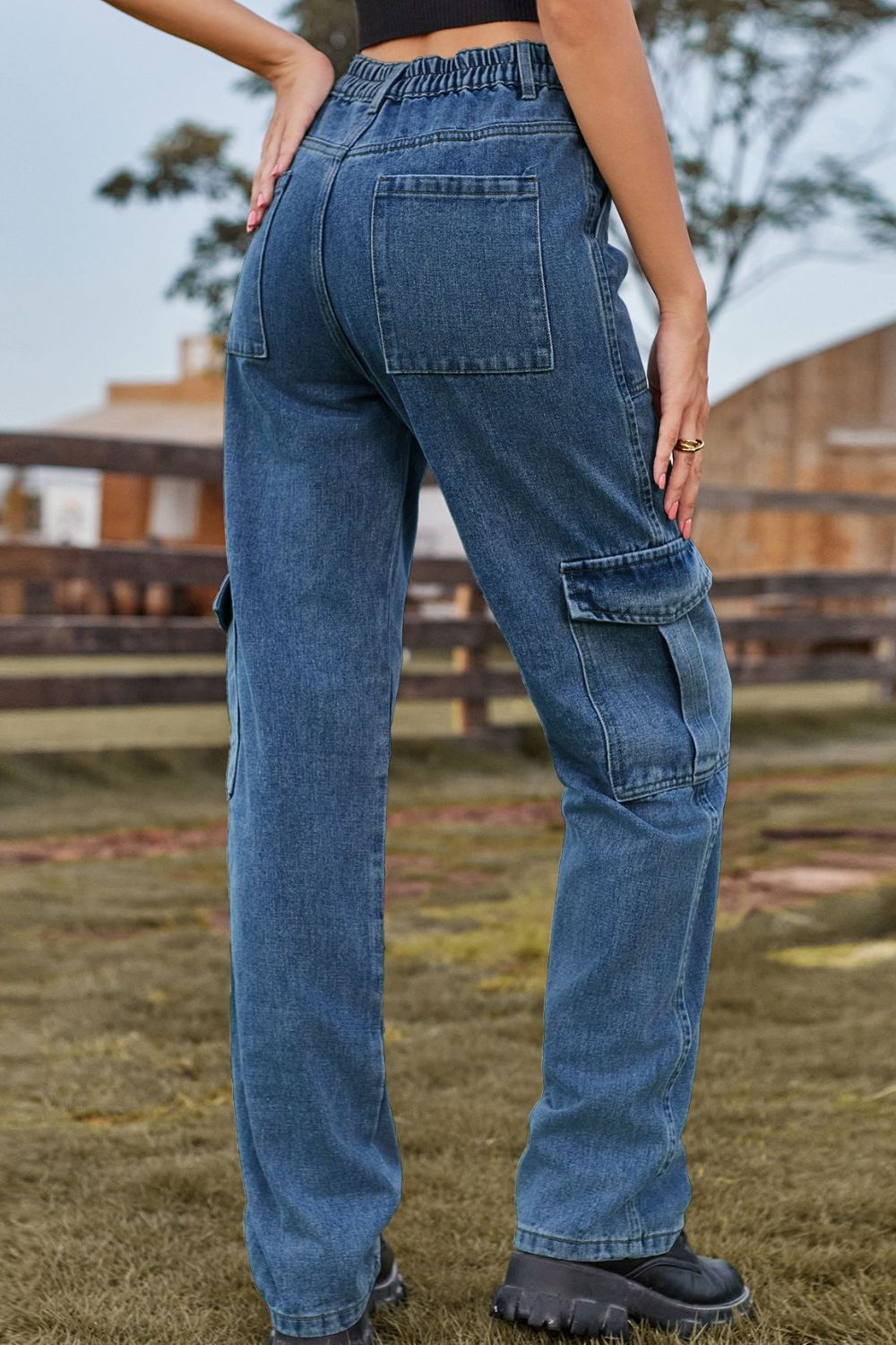 Stretch Waist Cargo Denim Jeans - Quelle's BoutiQue