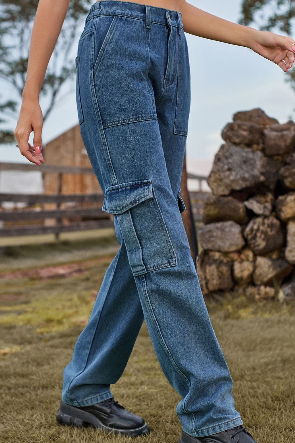 Stretch Waist Cargo Denim Jeans - Quelle's BoutiQue