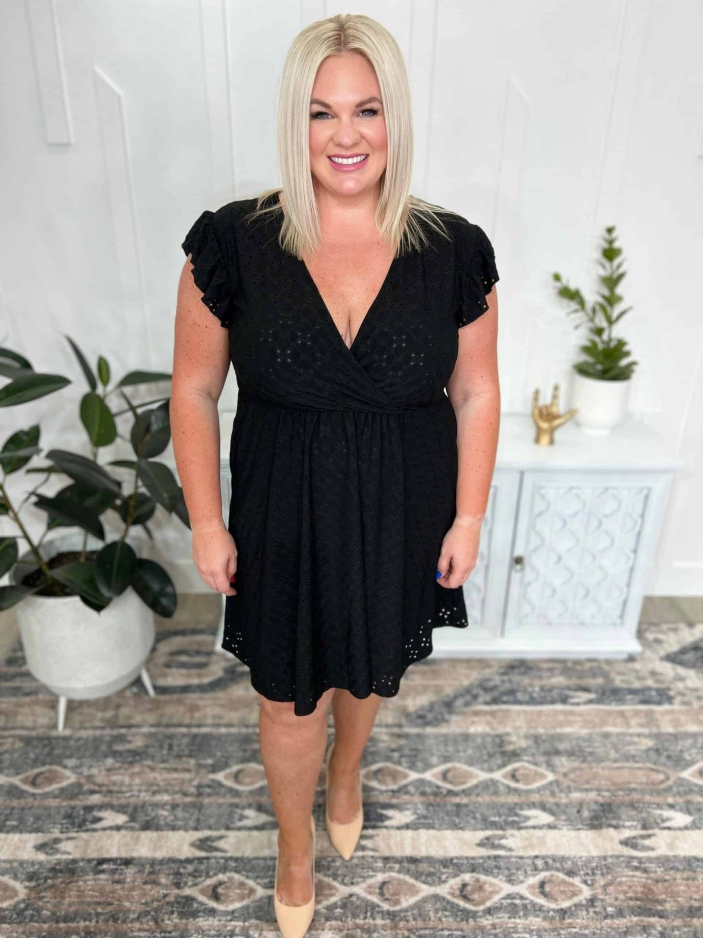 Surplice Eyelet Mini Dress - Quelle's BoutiQue
