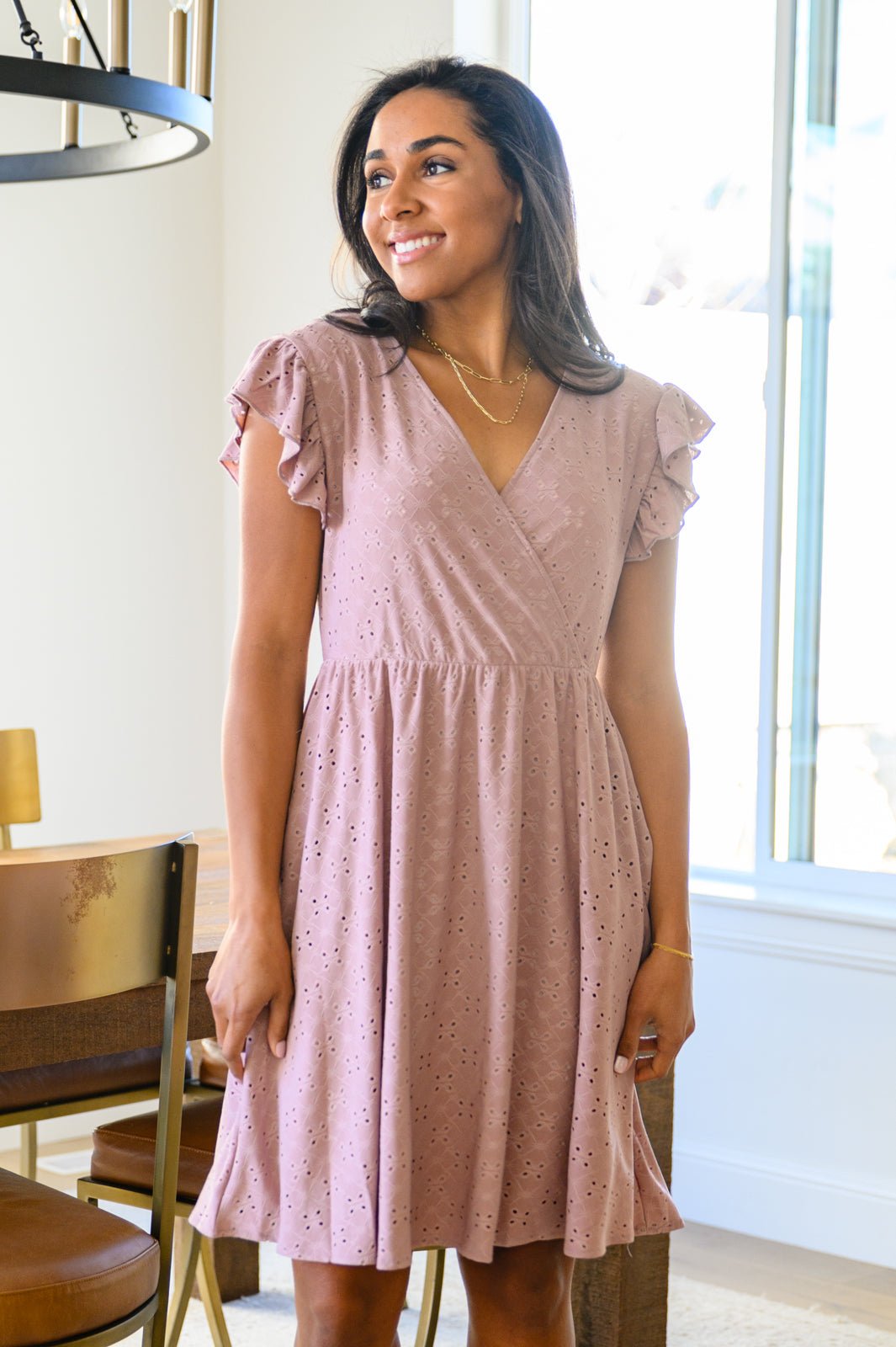 Surplice Eyelet Mini Dress - Quelle's BoutiQue