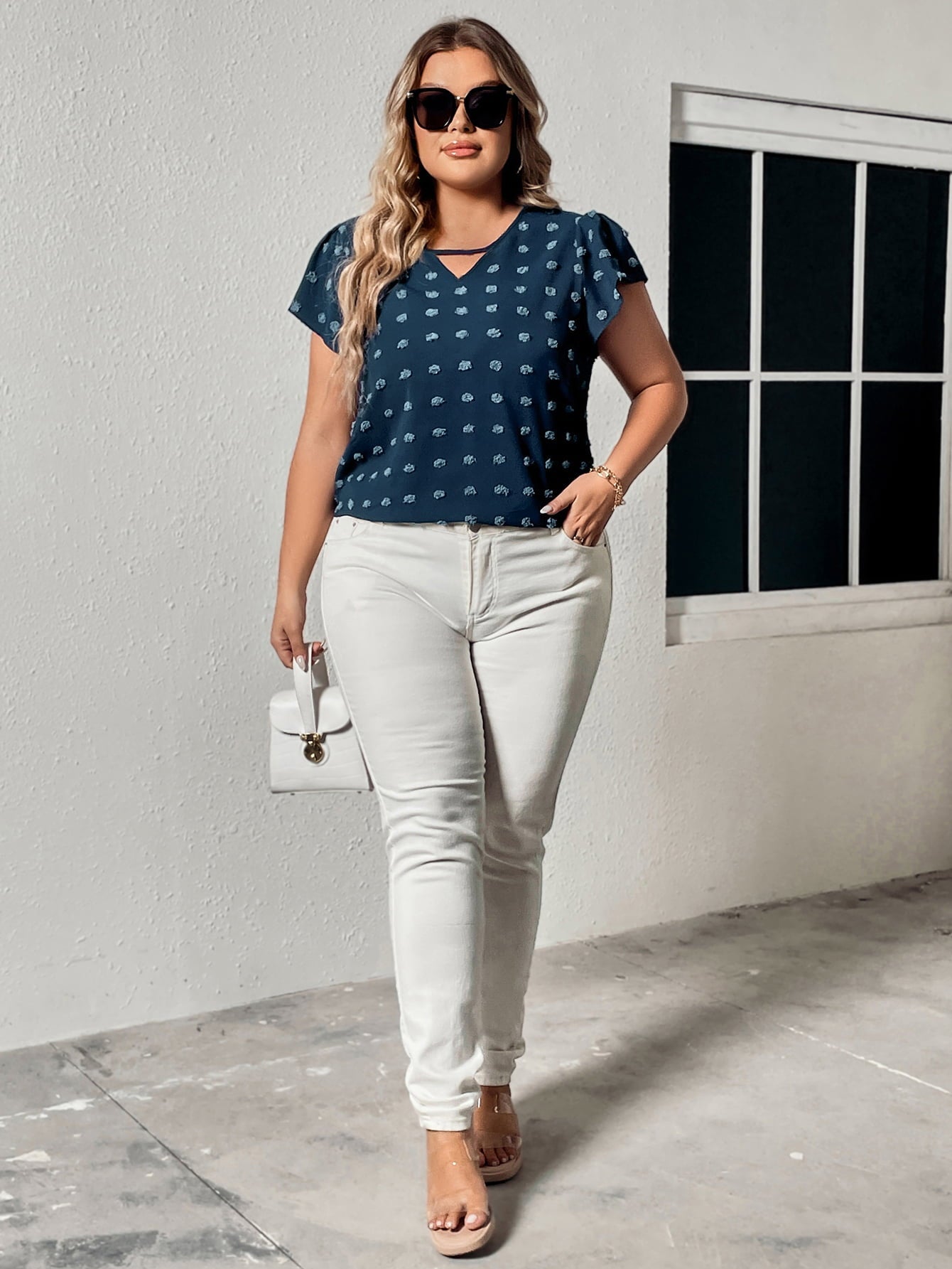 Swiss Dot V-Neck Tee - Quelle's BoutiQue