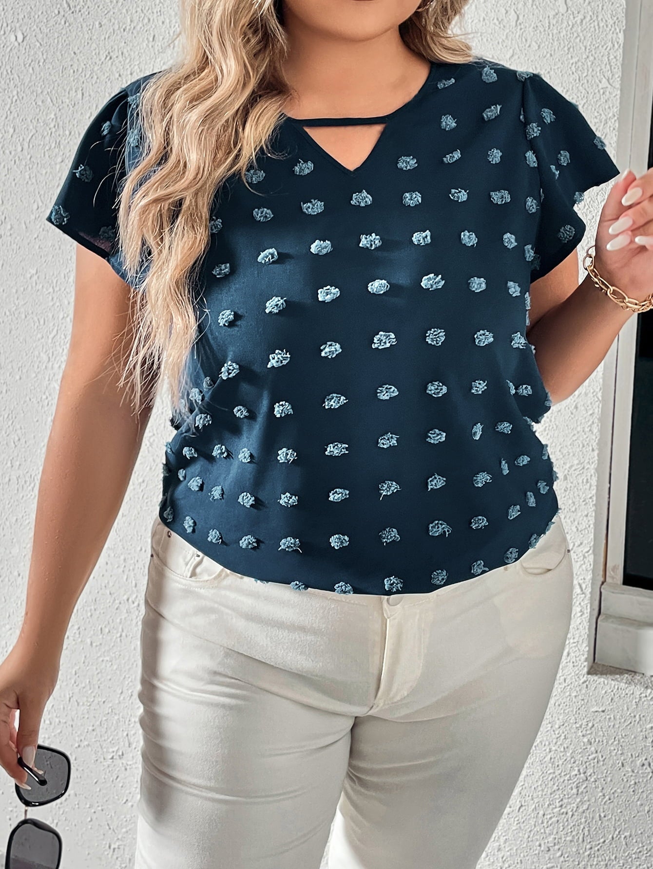 Swiss Dot V-Neck Tee - Quelle's BoutiQue