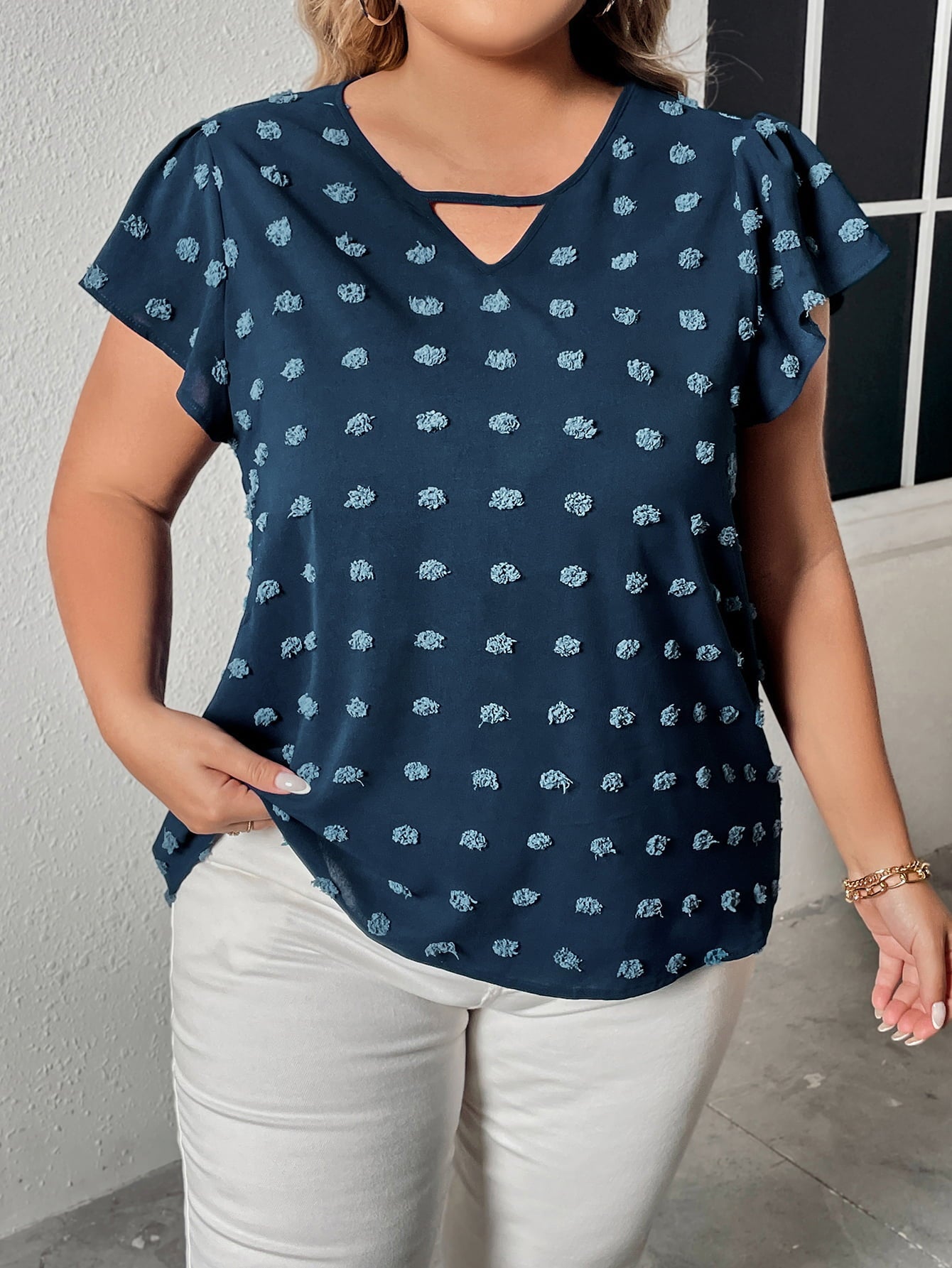Swiss Dot V-Neck Tee - Quelle's BoutiQue