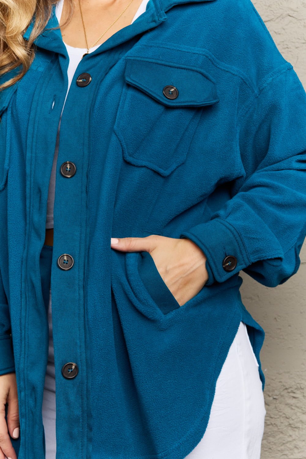 Teal Elbow Patch Fleece Jacket - Quelle's BoutiQue