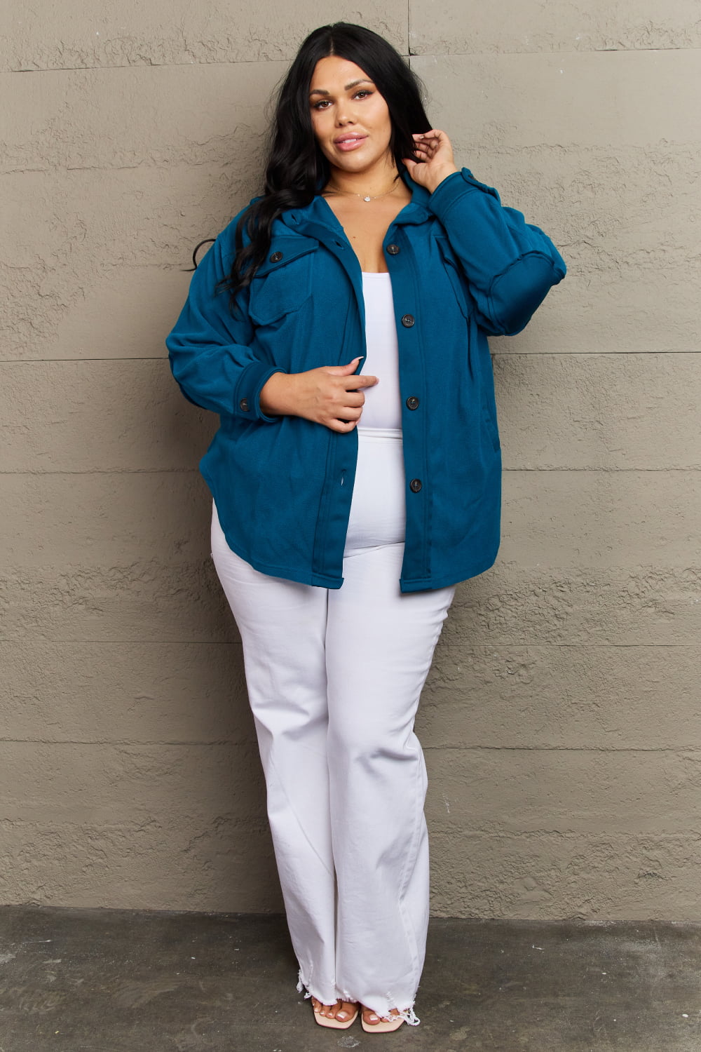 Teal Elbow Patch Fleece Jacket - Quelle's BoutiQue