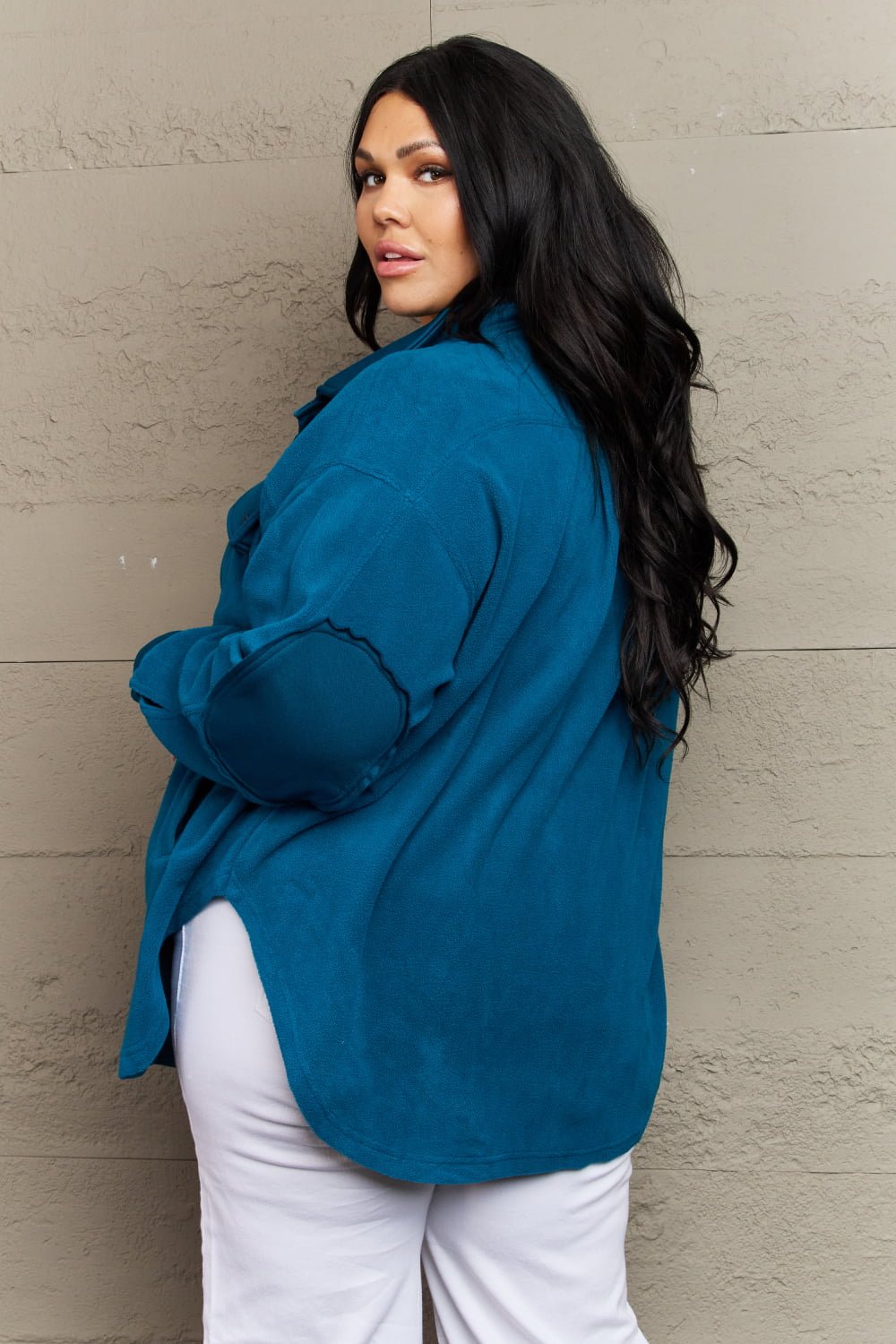 Teal Elbow Patch Fleece Jacket - Quelle's BoutiQue
