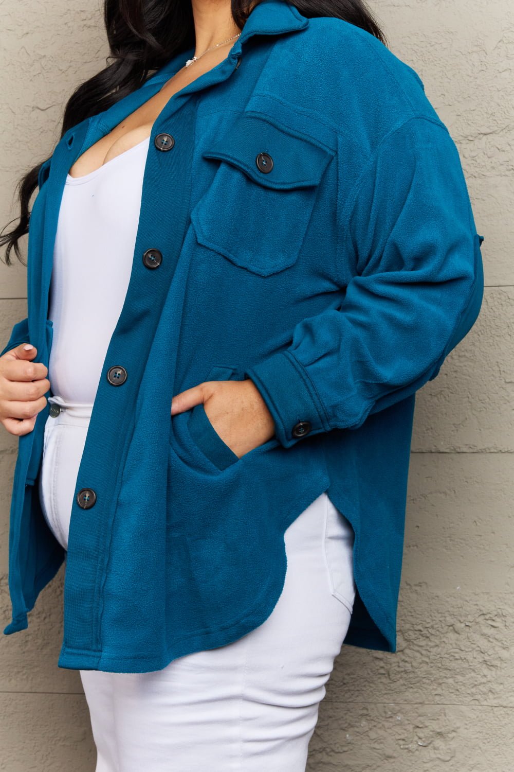 Teal Elbow Patch Fleece Jacket - Quelle's BoutiQue