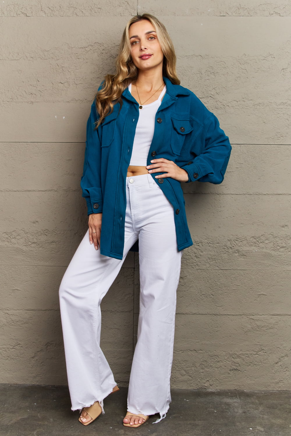 Teal Elbow Patch Fleece Jacket - Quelle's BoutiQue