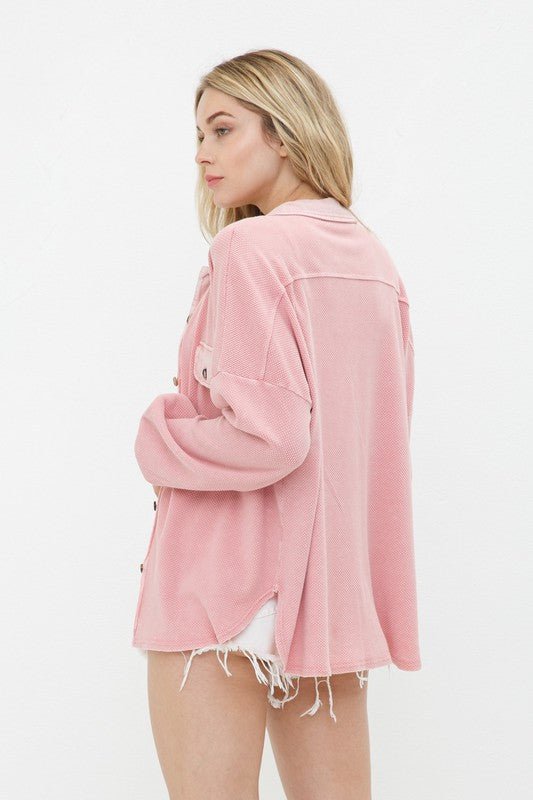 Textured Knit Shirt Jacket - Quelle's BoutiQue
