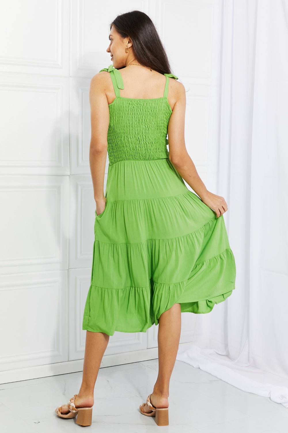 Tie-Shoulder Smocked Tiered Dress - Quelle's BoutiQue