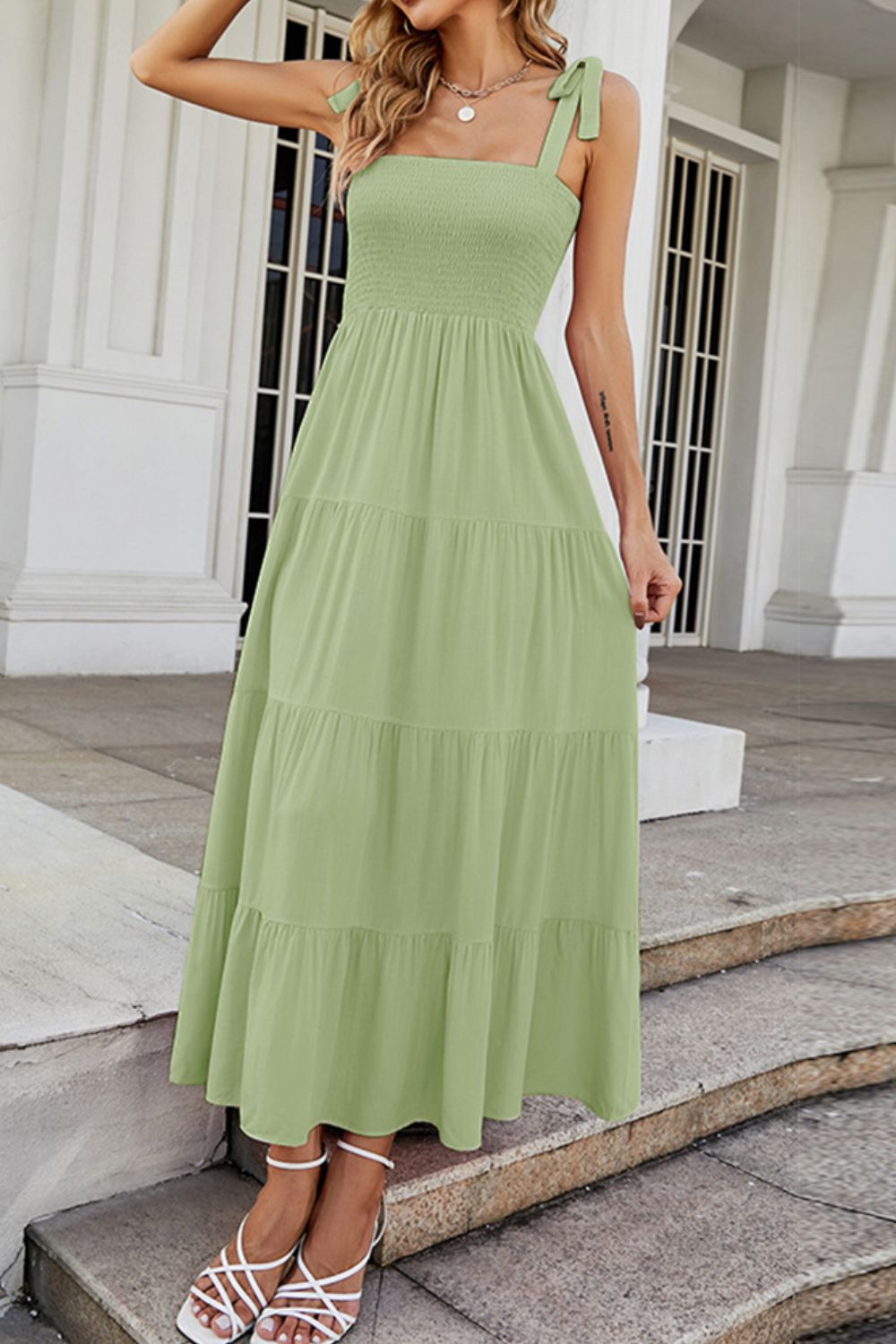 Tie-Shoulder Smocked Tiered Sun-Dress - Quelle's BoutiQue