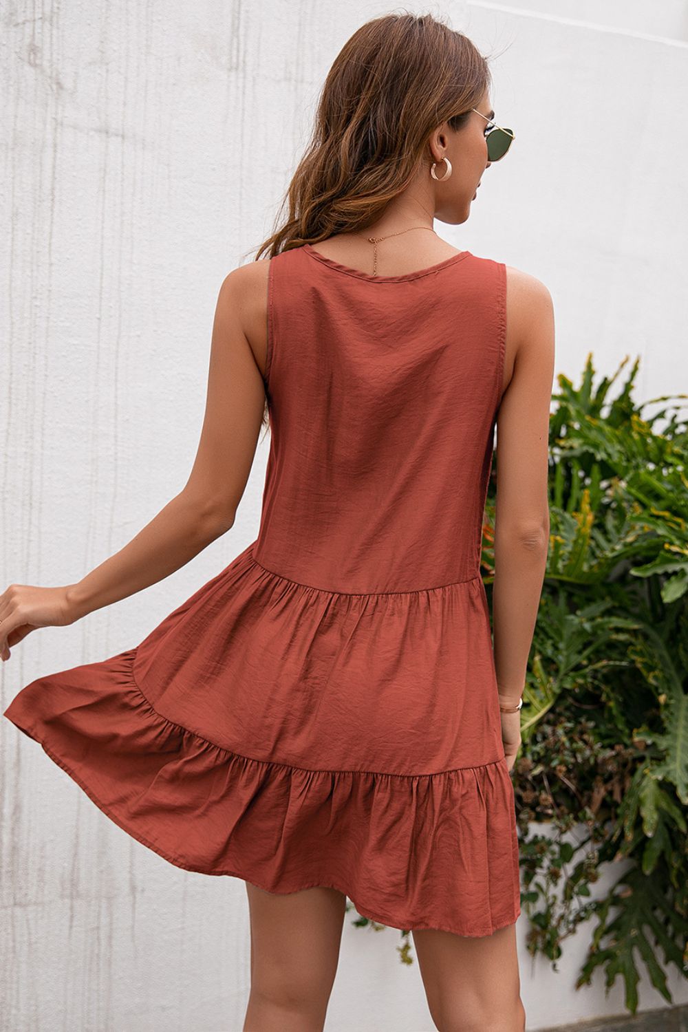 Tiered Lace Neck Accent Mini Dress - Quelle's BoutiQue