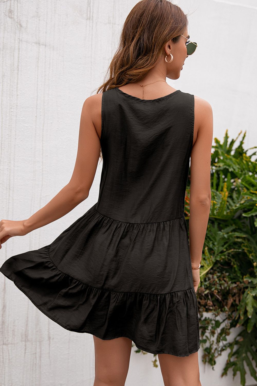 Tiered Lace Neck Accent Mini Dress - Quelle's BoutiQue