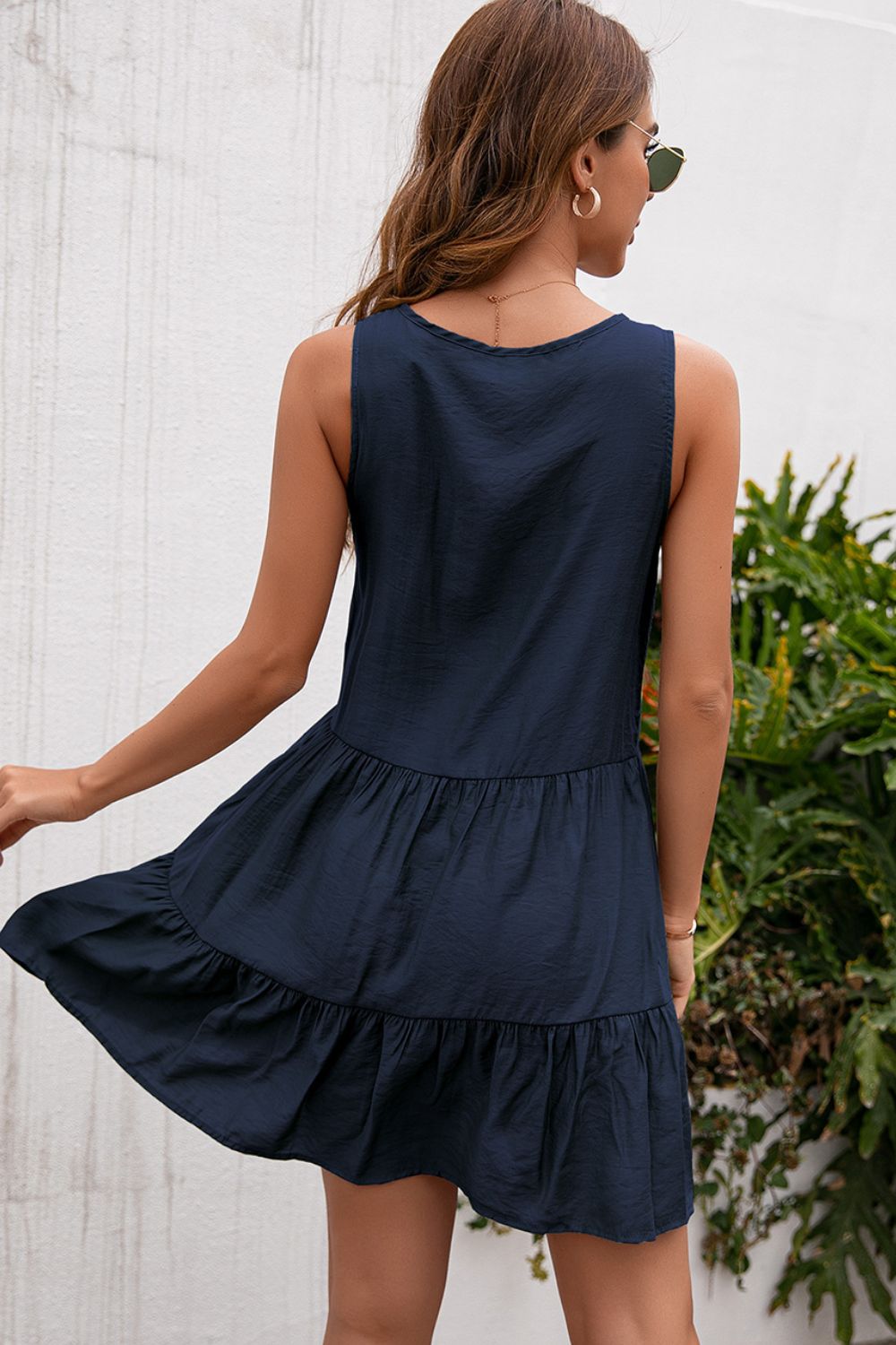 Tiered Lace Neck Accent Mini Dress - Quelle's BoutiQue