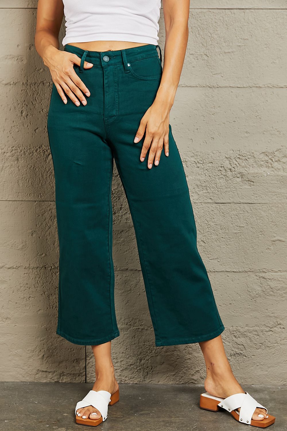 Tummy Control Cropped Wide Leg Jeans - Quelle's BoutiQue