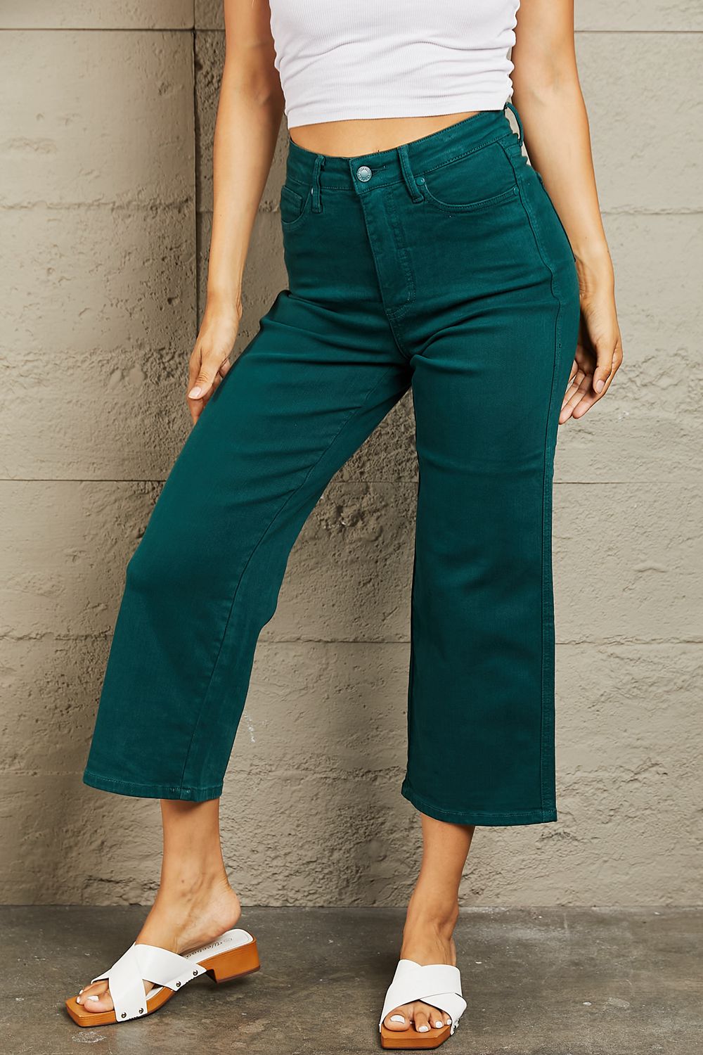 Tummy Control Cropped Wide Leg Jeans - Quelle's BoutiQue