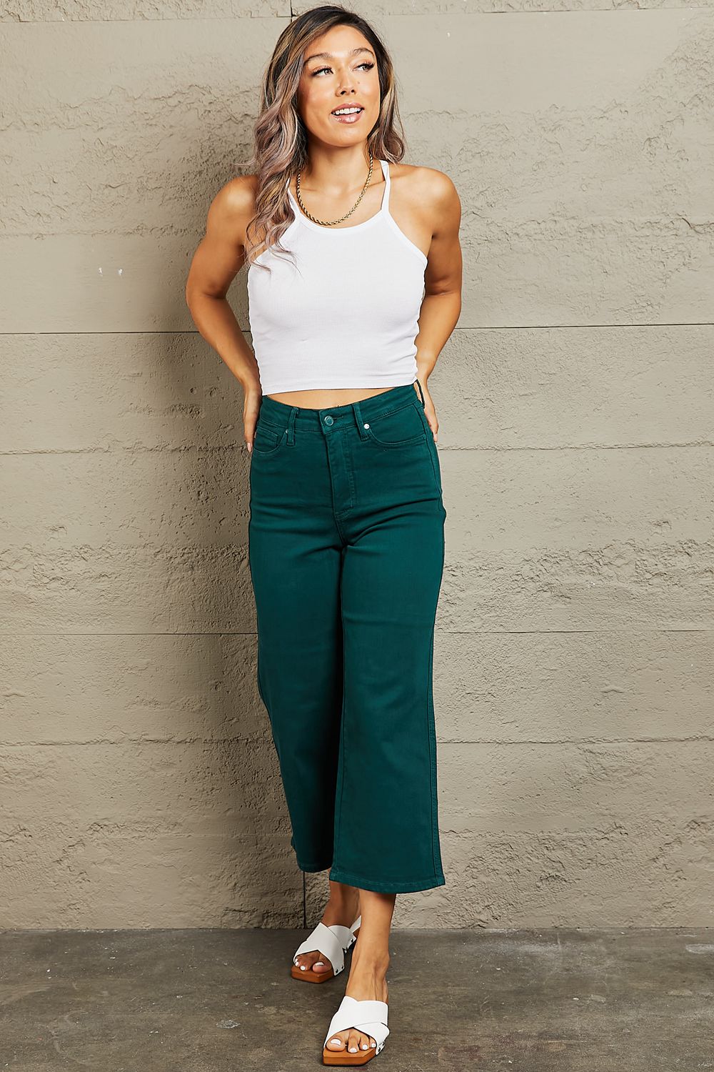 Tummy Control Cropped Wide Leg Jeans - Quelle's BoutiQue