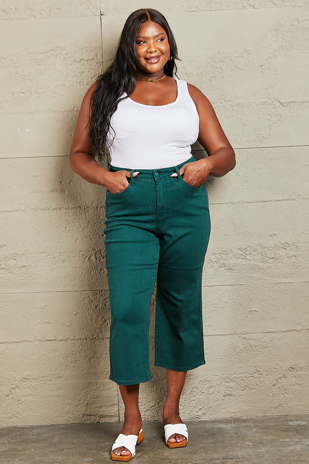 Tummy Control Cropped Wide Leg Jeans - Quelle's BoutiQue