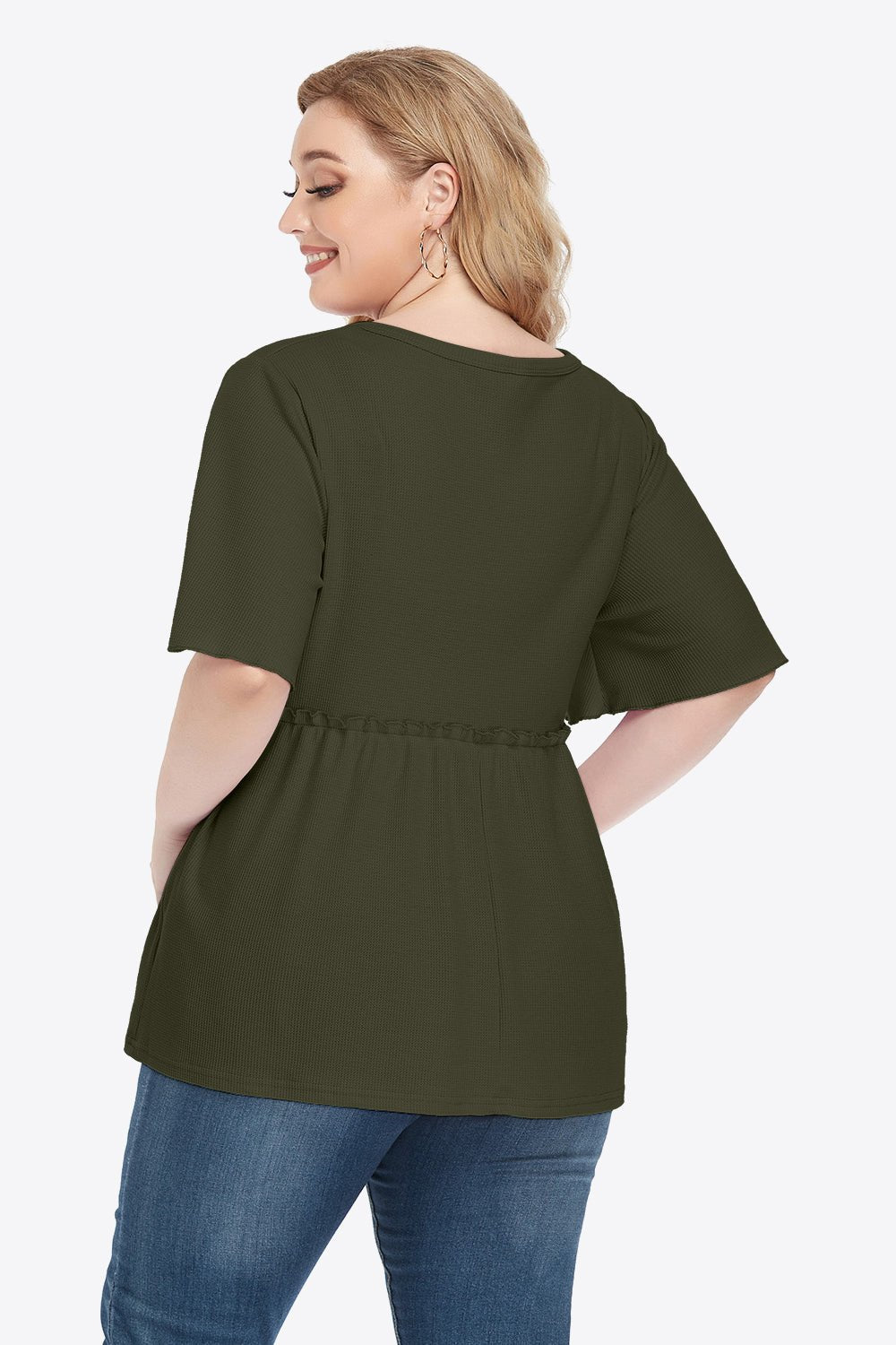 V-Neck Frill Trim Babydoll Blouse - Quelle's BoutiQue