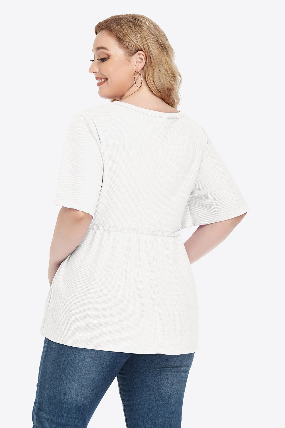 V-Neck Frill Trim Babydoll Blouse - Quelle's BoutiQue