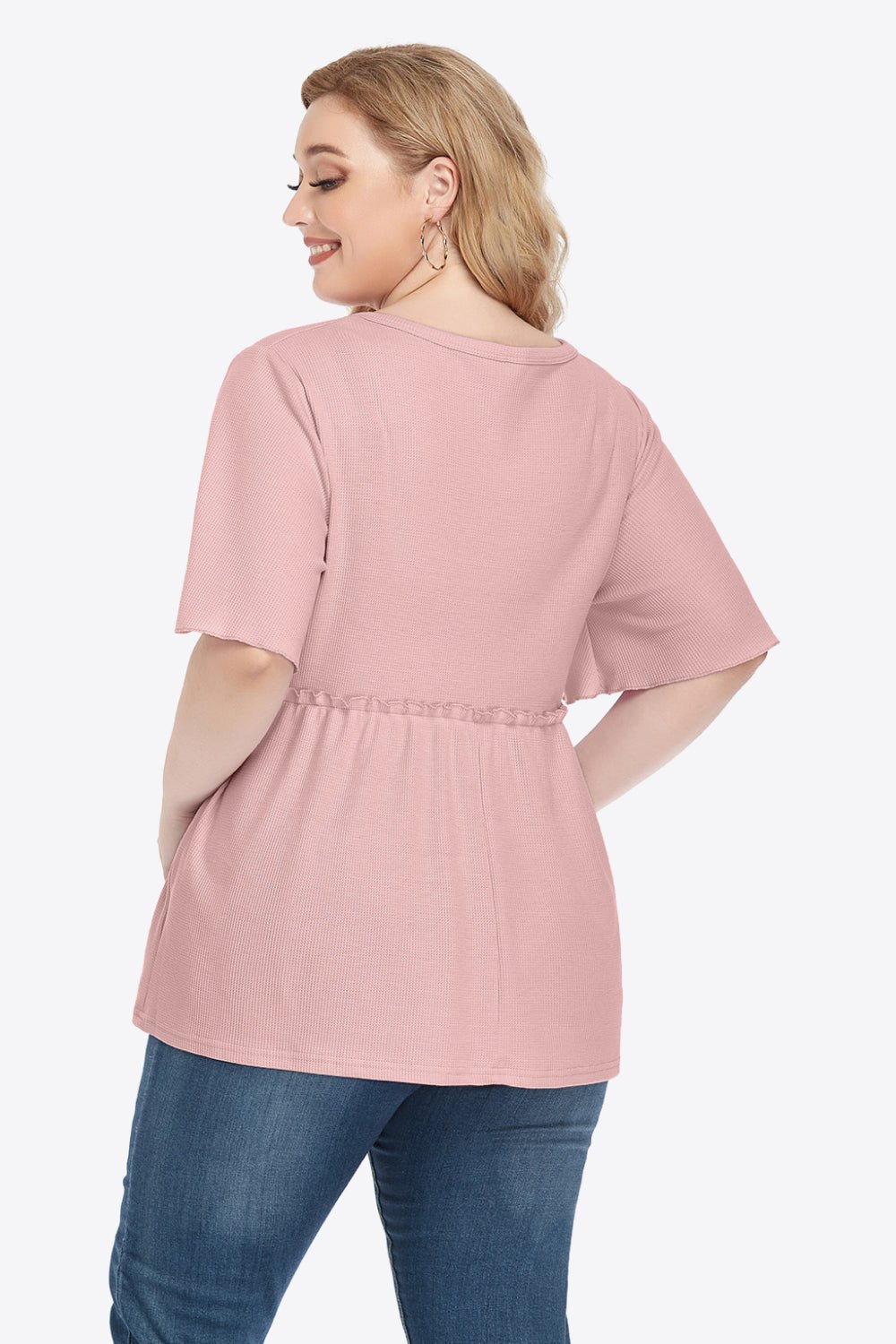 V-Neck Frill Trim Babydoll Blouse - Quelle's BoutiQue