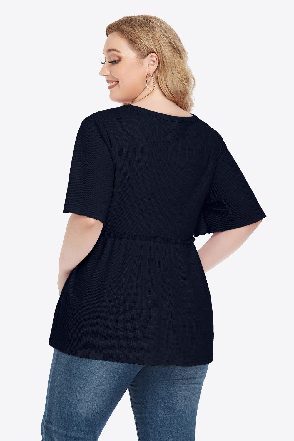 V-Neck Frill Trim Babydoll Blouse - Quelle's BoutiQue
