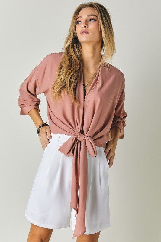 V-neck Long Sleeve Shirt - Quelle's BoutiQue