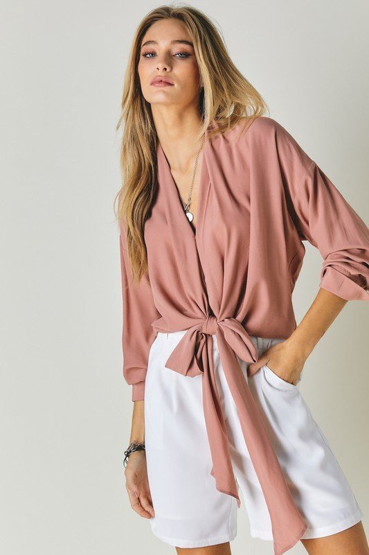 V-neck Long Sleeve Shirt - Quelle's BoutiQue