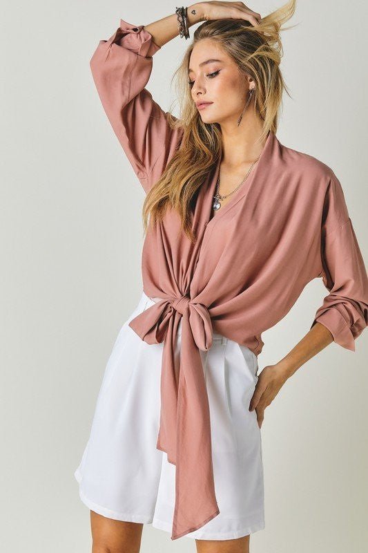 V-neck Long Sleeve Shirt - Quelle's BoutiQue