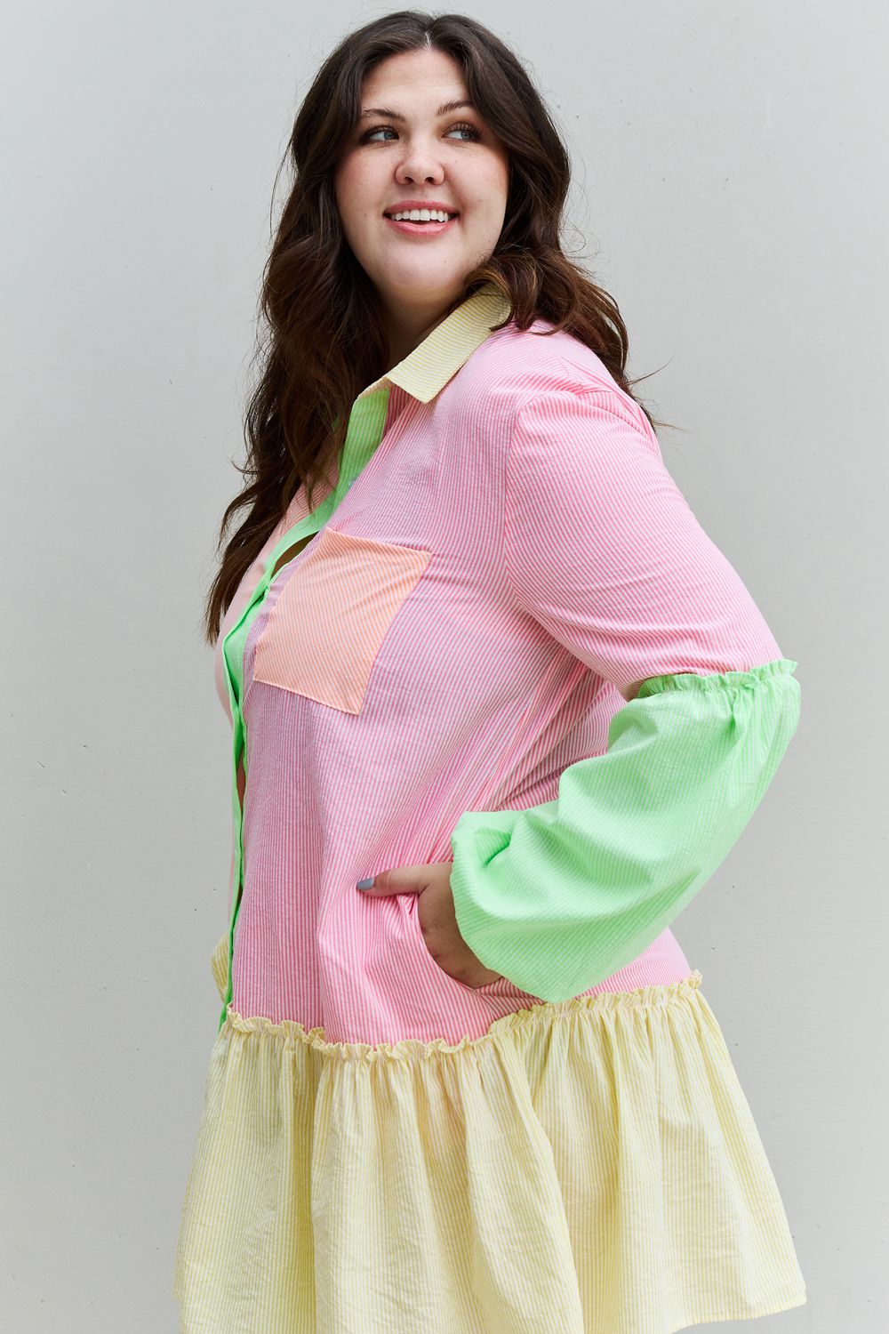 Vibrant Color Block Sleeve Shirt Dress - Quelle's BoutiQue