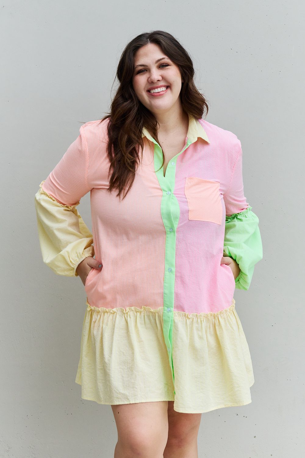 Vibrant Color Block Sleeve Shirt Dress - Quelle's BoutiQue