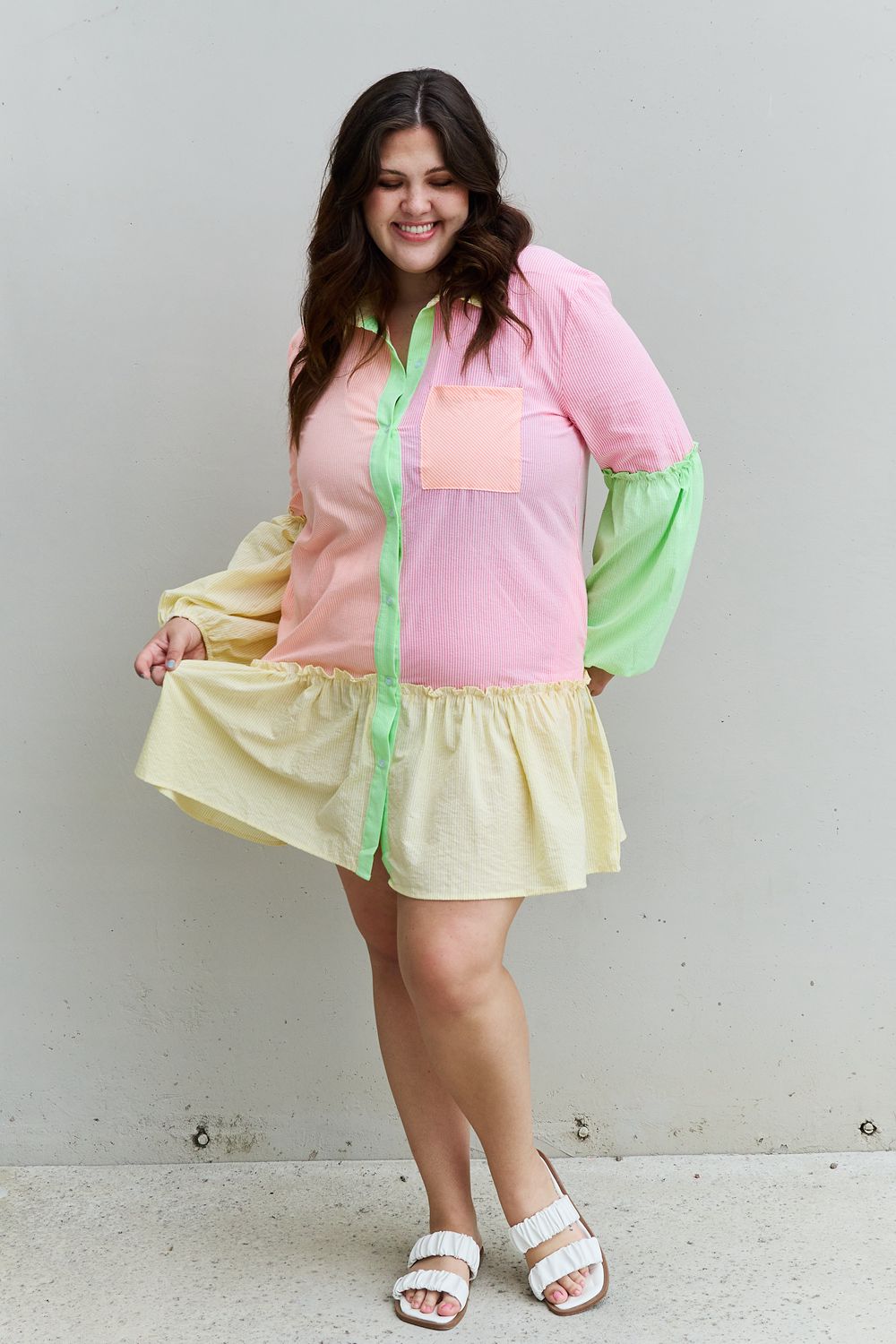 Vibrant Color Block Sleeve Shirt Dress - Quelle's BoutiQue