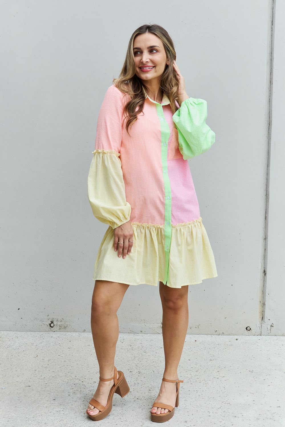 Vibrant Color Block Sleeve Shirt Dress - Quelle's BoutiQue