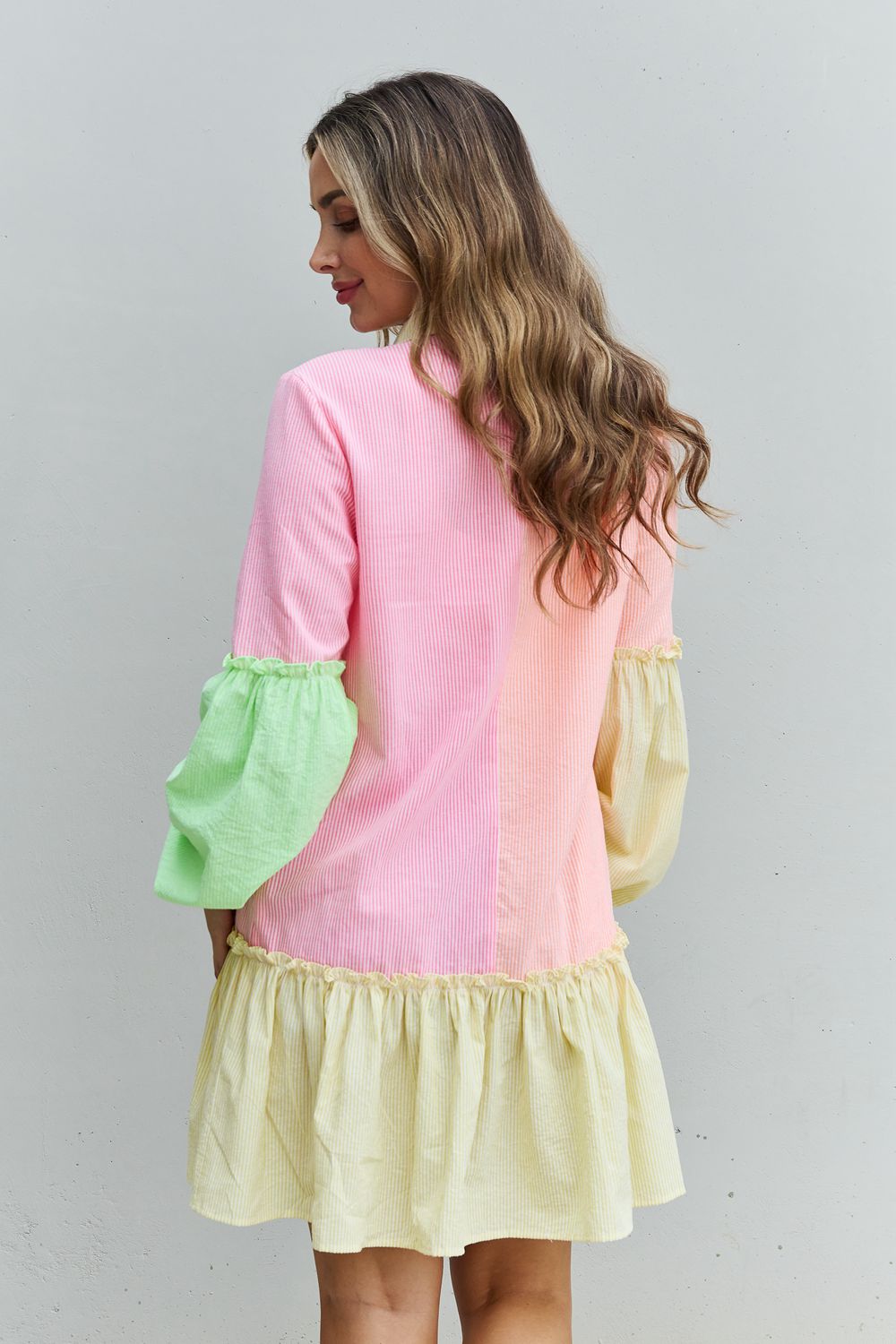 Vibrant Color Block Sleeve Shirt Dress - Quelle's BoutiQue