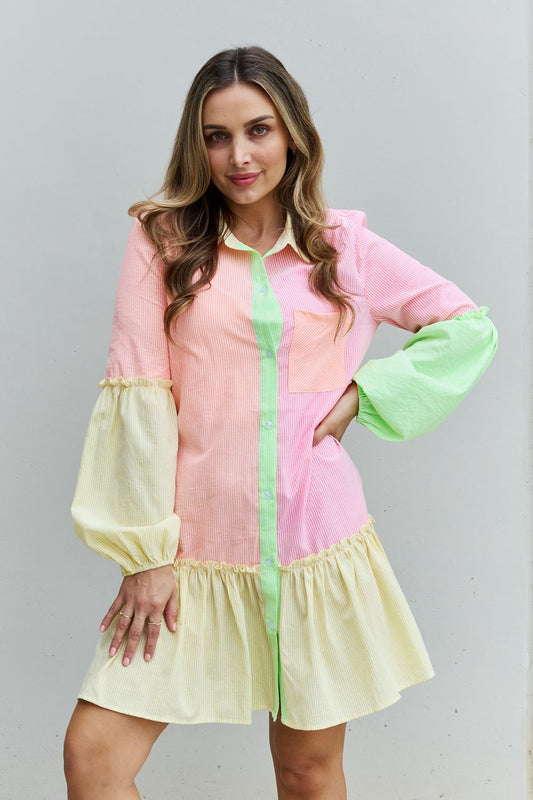Vibrant Color Block Sleeve Shirt Dress - Quelle's BoutiQue