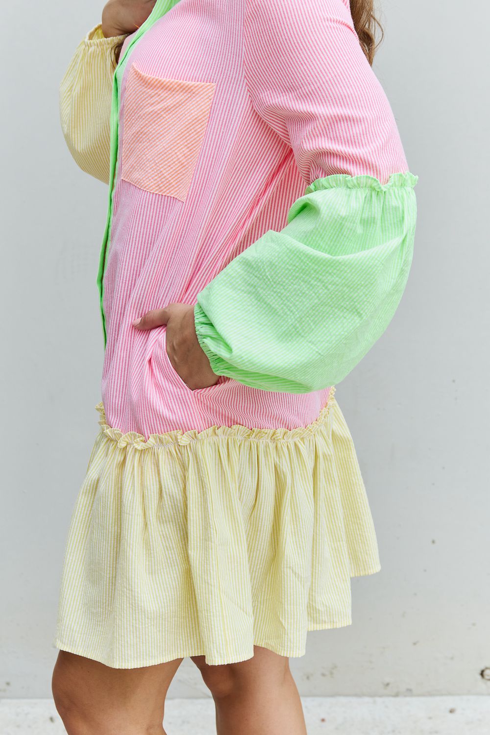 Vibrant Color Block Sleeve Shirt Dress - Quelle's BoutiQue