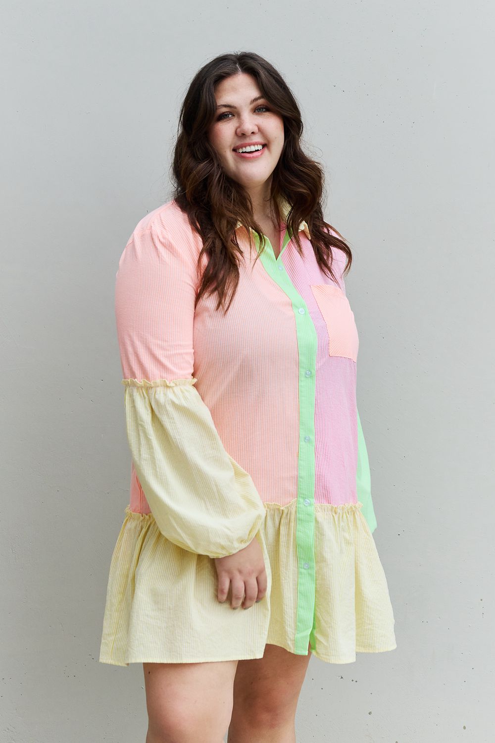 Vibrant Color Block Sleeve Shirt Dress - Quelle's BoutiQue
