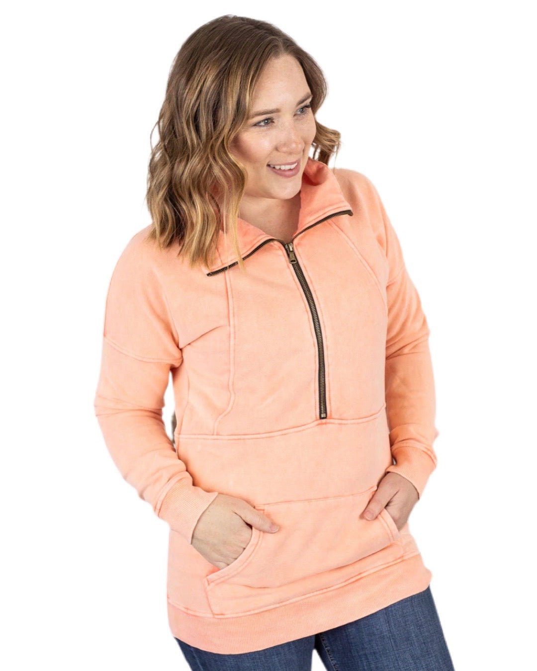 Vintage Wash Half Zip Pullover - Quelle's BoutiQue