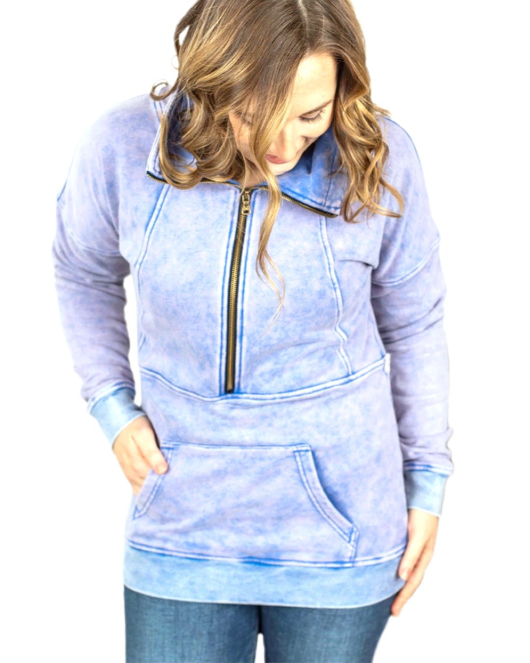 Vintage Wash Half Zip Pullover - Quelle's BoutiQue