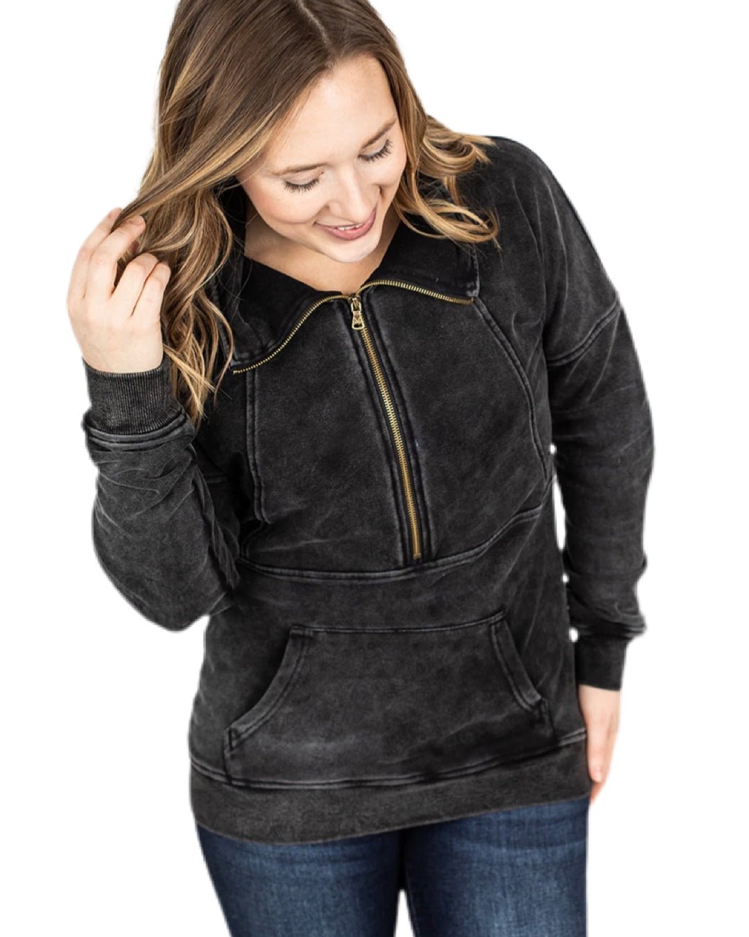Vintage Wash Half Zip Pullover - Quelle's BoutiQue