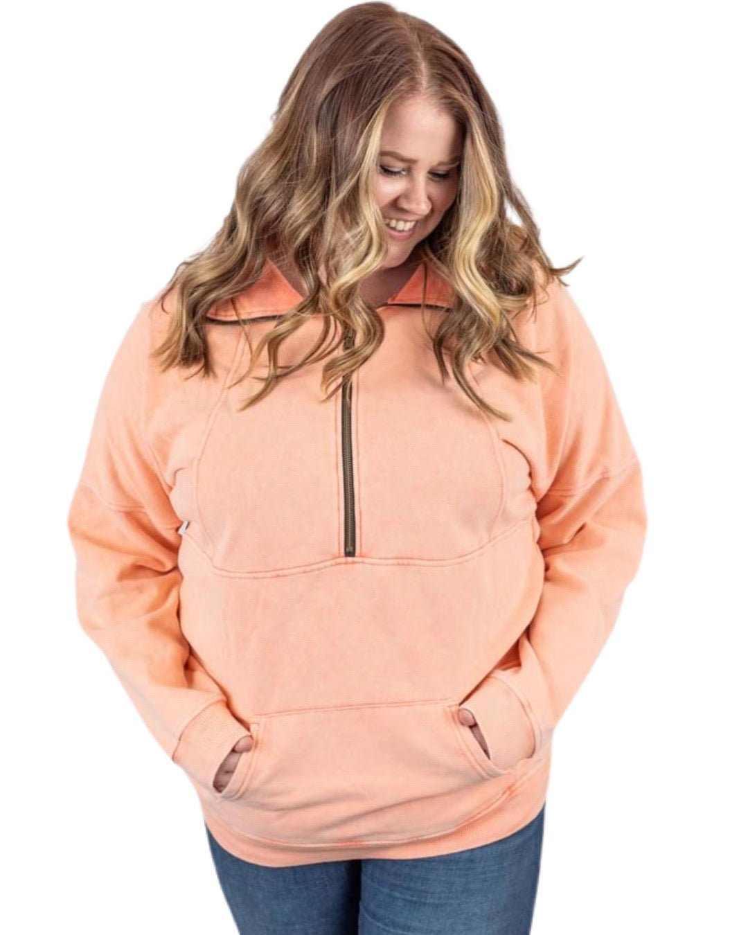 Vintage Wash Half Zip Pullover - Quelle's BoutiQue
