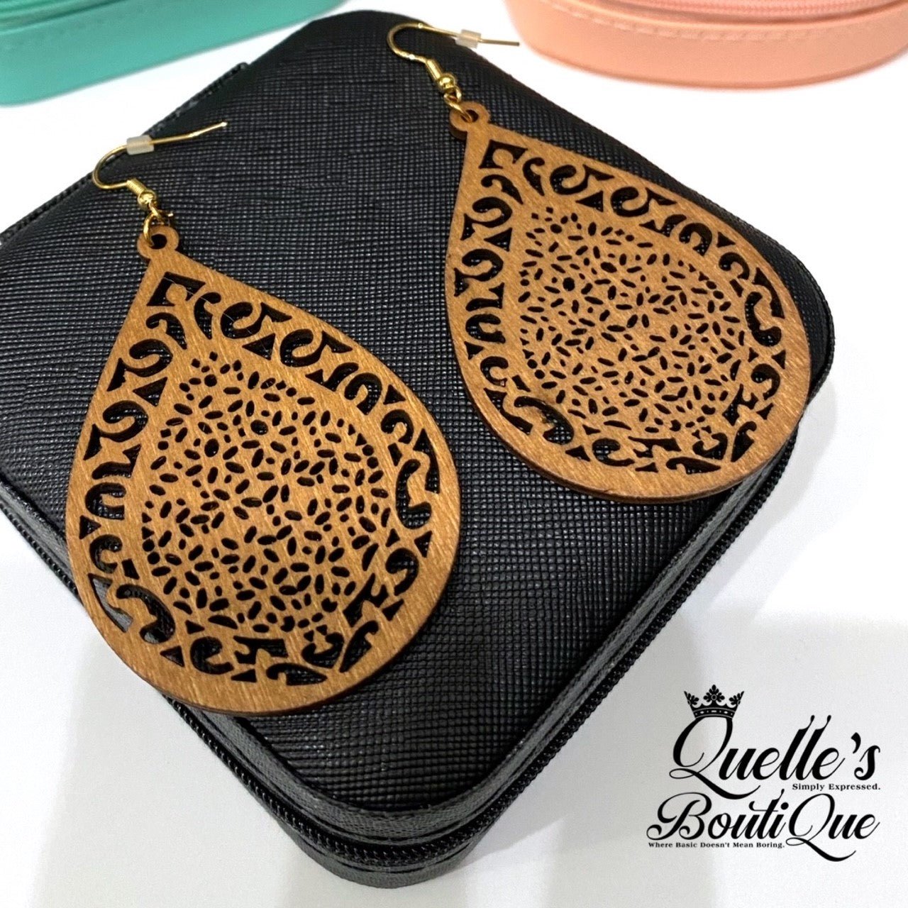 Wooden Tear Drop Earrings - Quelle's BoutiQue